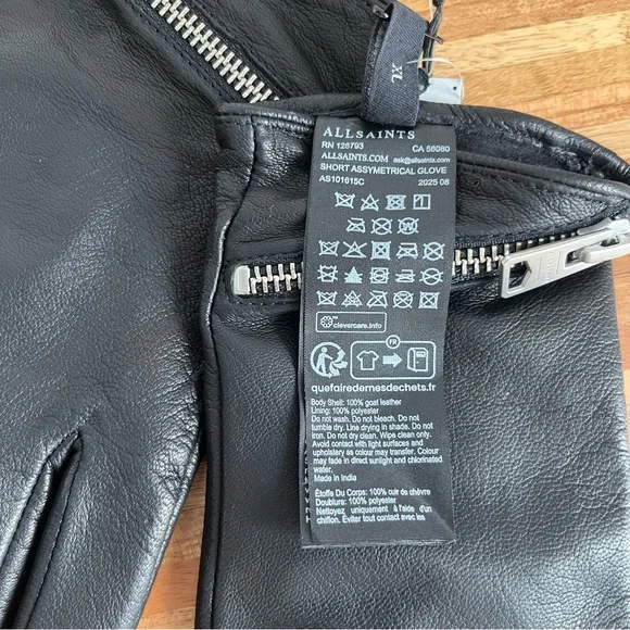 AllSaints Black Leather Gloves with Asymmetric Zipper - Picture 8 of 8